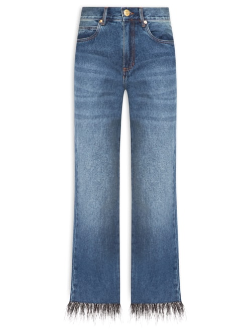Calça Feminina Jeans Ankle Flace Plumas - Azul