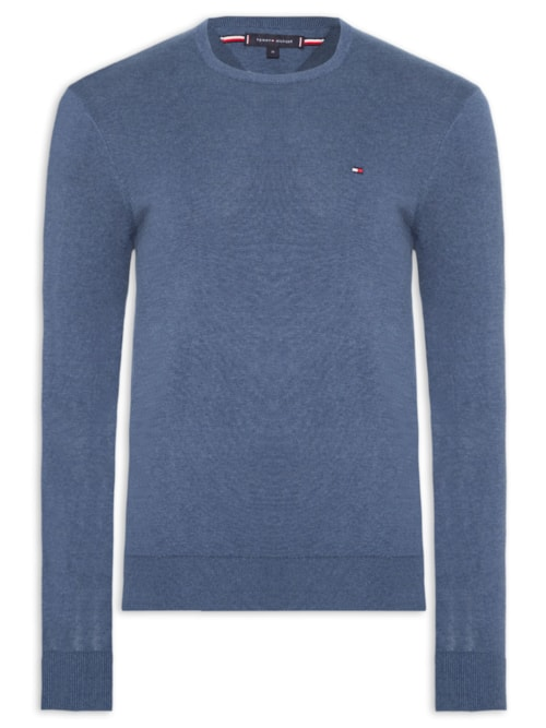 Suéter Masculino Básico Regular Fit em Tricot de Algodão - Azul