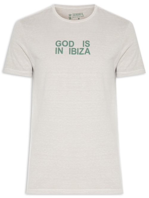 Camiseta Masculina Estampada God Is in Ibiza - Cinza Camiseta Masculina Estampada God Is in Ibiza - Cinza