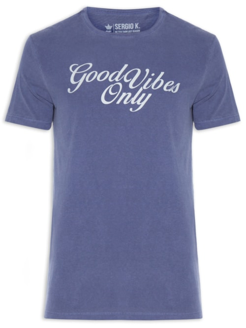 Camiseta Masculina Estampada Good Vibes Only - Azul
