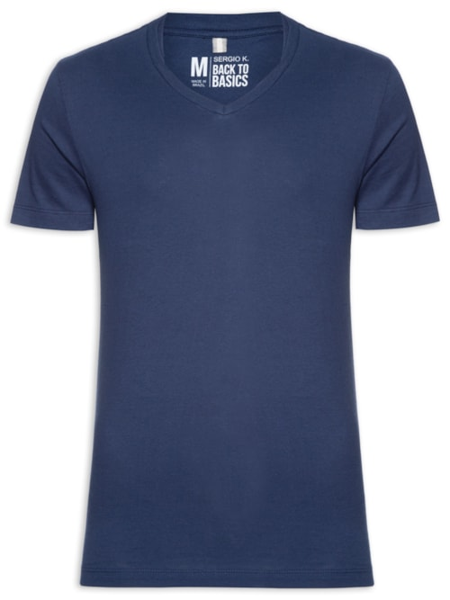Camiseta Masculina Básica Gola V Em Algodão - Azul Camiseta Masculina Básica Gola V Em Algodão - Azul