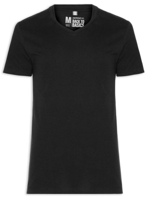Camiseta Masculina Básica Gola V Em Algodão - Preto