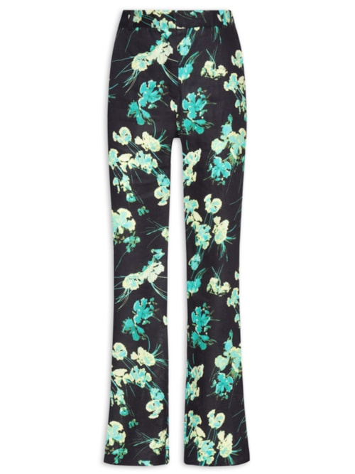 Calça Feminina Linho Longa Semi Flare Vinco - Preto