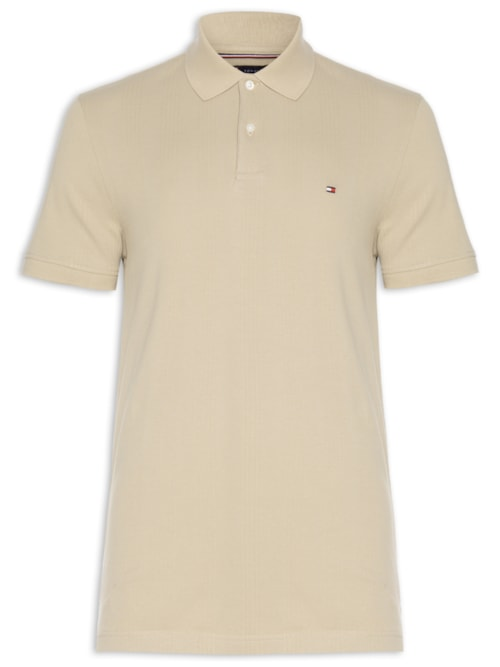 Polo Masculina Regular Fit Vertical Stripe Em Piquet De Algodão Orgânico - Bege Polo Masculina Regular Fit Vertical Stripe Em Piquet De Algodão Orgânico - Bege