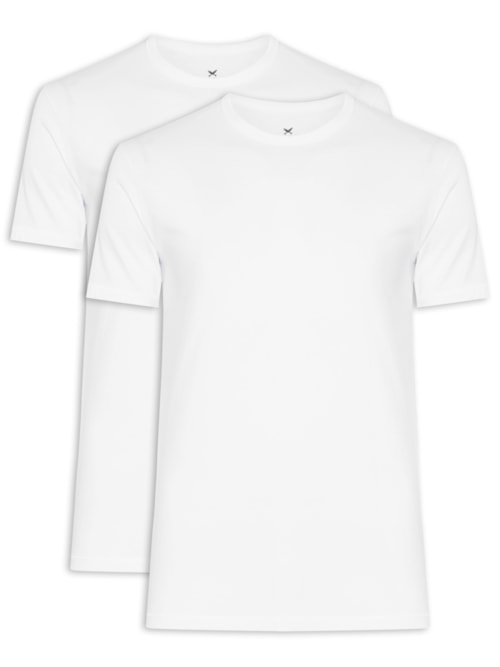 Kit Camiseta Masculina em Algodão 2 Peças - Branco Kit Camiseta Masculina em Algodão 2 Peças - Branco