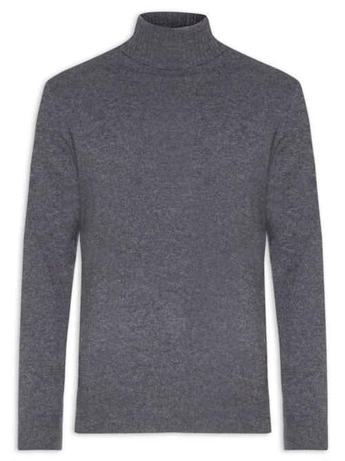 Suéter Masculino Gola Alta Com Blend De Lã E Cashmere - Cinza Suéter Masculino Gola Alta Com Blend De Lã E Cashmere - Cinza