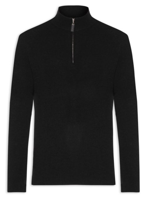 Suéter Masculino Gola Alta Com Meio Zíper Blend de Lã e Cashmere - Preto Suéter Masculino Gola Alta Com Meio Zíper Blend de Lã e Cashmere - Preto