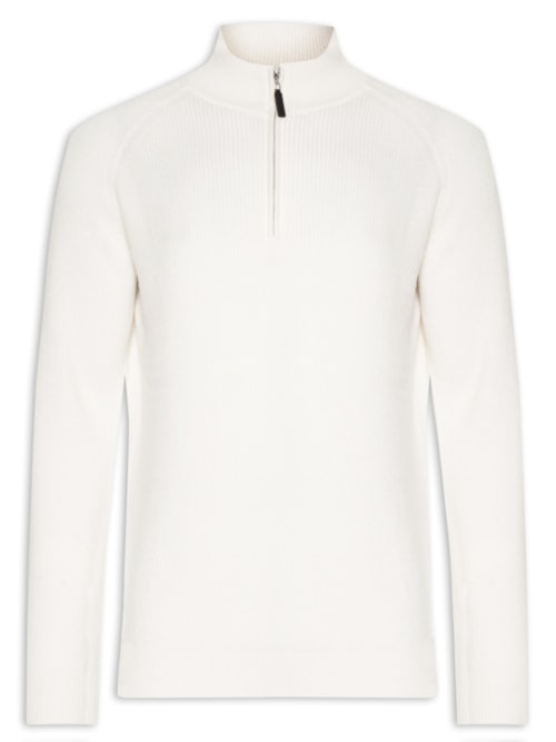 Suéter Masculino Gola Alta Com Meio Zíper Blend de Lã e Cashmere - Off White Suéter Masculino Gola Alta Com Meio Zíper Blend de Lã e Cashmere - Off White