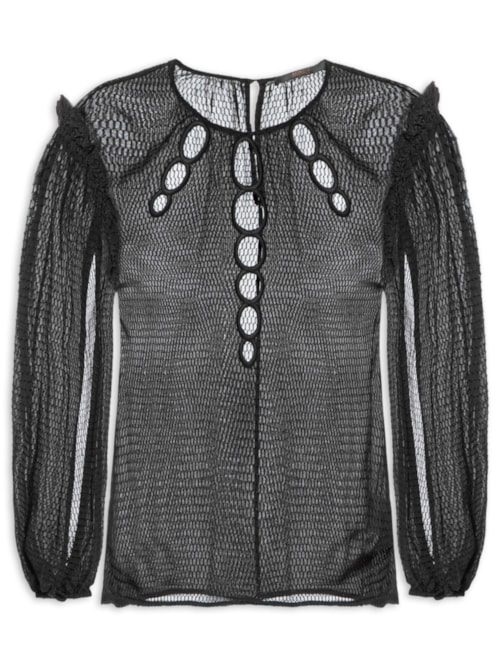 Blusa Feminina Em GGT Com Circulos Bordados- Preto