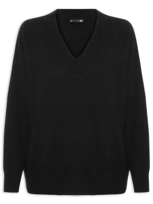 Suéter Feminino Gola V Com Blend De Lã E Cashmere - Preto Suéter Feminino Gola V Com Blend De Lã E Cashmere - Preto