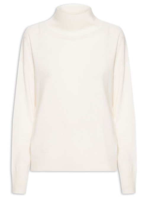 Suéter Feminino Gola Alta Com Blend de Lã e Cashmere - Off White Suéter Feminino Gola Alta Com Blend de Lã e Cashmere - Off White