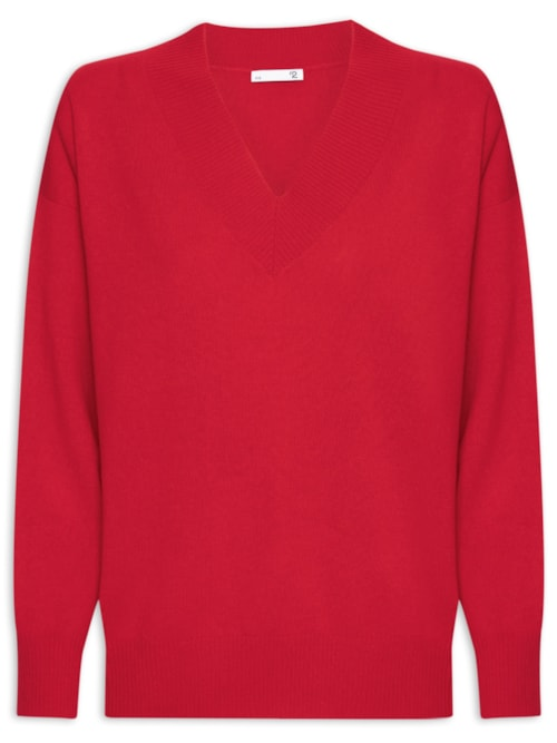 Suéter Feminino Gola V Com Blend De Lã E Cashmere - Vermelho Suéter Feminino Gola V Com Blend De Lã E Cashmere - Vermelho