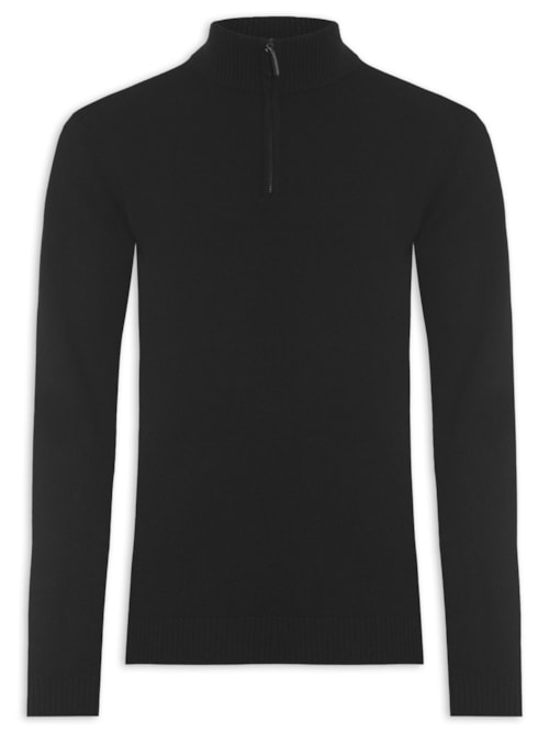 Suéter Masculino Detalhe Zíper Cashmere Preto