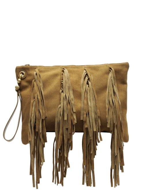 Bolsa Feminina Tiracolo Suede Grande Franjas - Bege Bolsa Feminina Tiracolo Suede Grande Franjas - Bege