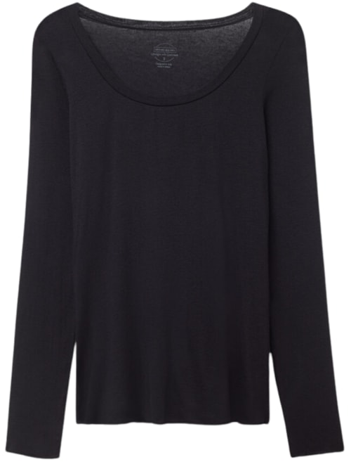 Blusa De Manga Comprida Em Cashmere Ultralight Com Decote Em u - Preto Blusa De Manga Comprida Em Cashmere Ultralight Com Decote Em u - Preto