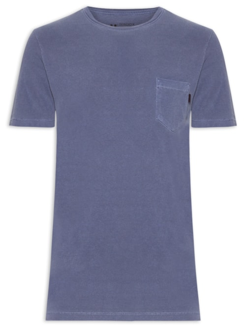 Camiseta Masculina Gola Careca Estonada Com Bolso - Azul