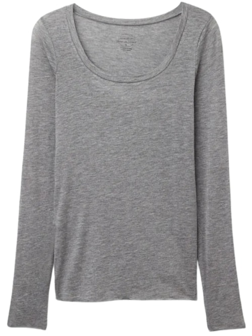 Blusa De Manga Comprida Em Cashmere Ultralight Com Decote Em u - Cinza Blusa De Manga Comprida Em Cashmere Ultralight Com Decote Em u - Cinza