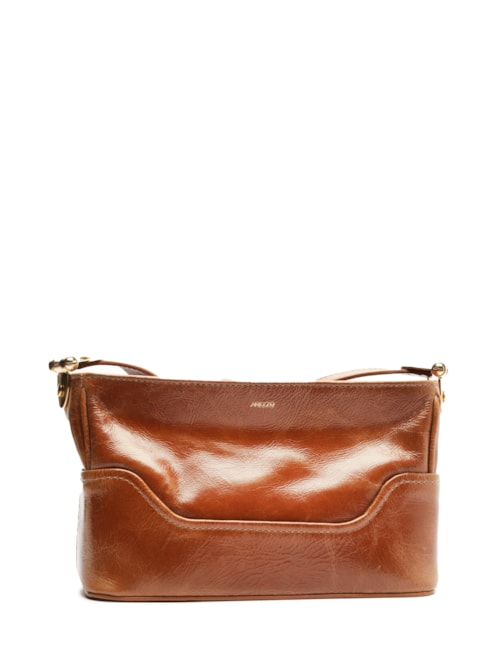 Bolsa Feminina Tiracolo Couro Natural Pequena Metais - Marrom Bolsa Feminina Tiracolo Couro Natural Pequena Metais - Marrom