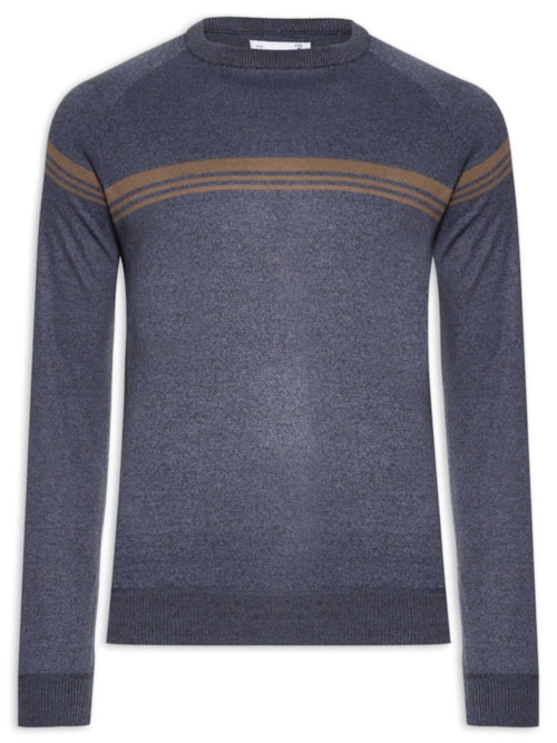 Suéter Masculino Gola Redonda Lista Centralizada - Azul Suéter Masculino Gola Redonda Lista Centralizada - Azul