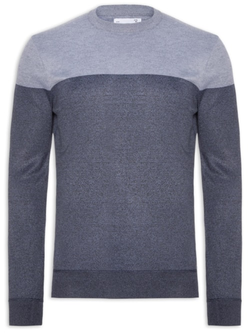 Suéter Masculino Gola Redonda Bicolor - Azul Suéter Masculino Gola Redonda Bicolor - Azul