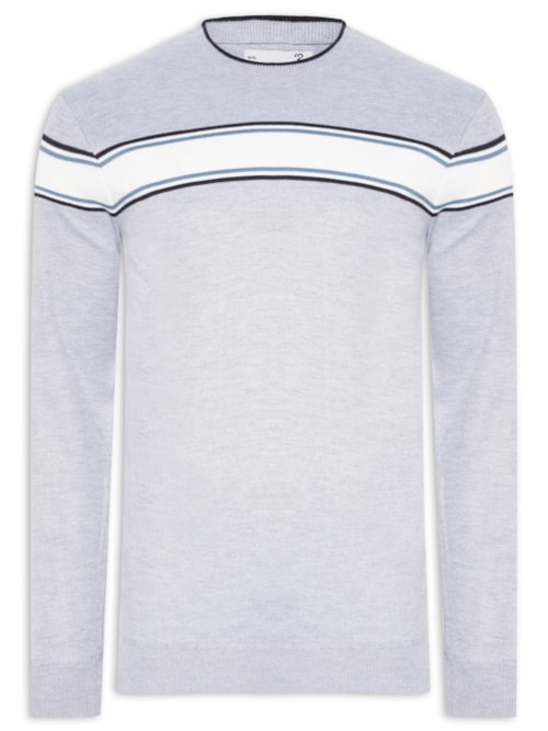 Suéter Masculino Gola Redonda Listra Dupla - Cinza Suéter Masculino Gola Redonda Listra Dupla - Cinza