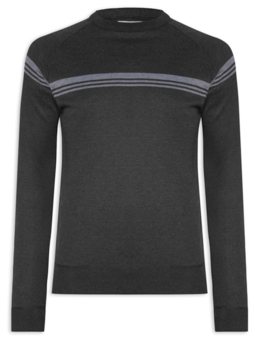 Suéter Masculino Gola Redonda Lista Centralizada - Preto