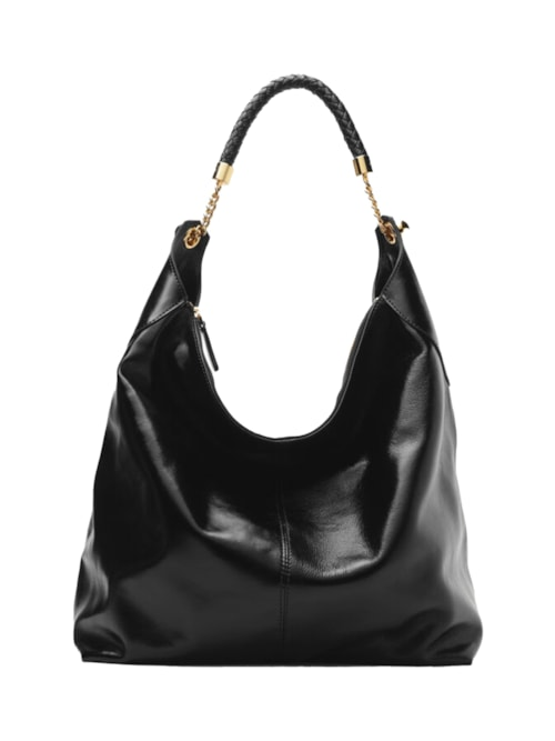 Bolsa Feminina Hobo Couro Grande Alça Metais - Preto