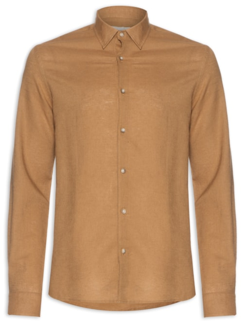 Camisa Masculina Linho Tinturado - Marrom Camisa Masculina Linho Tinturado - Marrom
