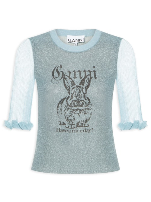 Blusa Feminina Sheer Jacquard Top - Azul Blusa Feminina Sheer Jacquard Top - Azul