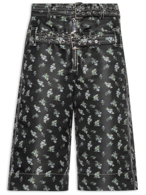 Bermuda Feminina Floral Jacquard - Preto