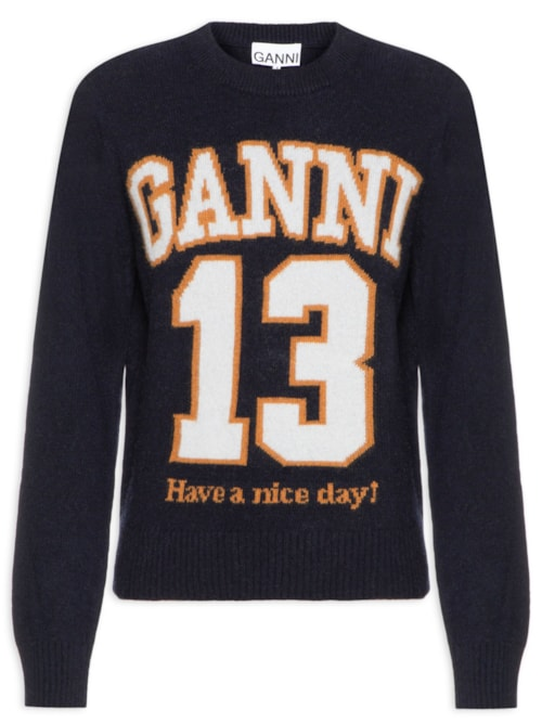 Casaco Feminino Graphic Wool Mix Baseball Crewneck - Azul Casaco Feminino Graphic Wool Mix Baseball Crewneck - Azul