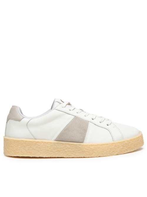 Tênis Masculino Em Camurça Com Detalhes De Couro - Off White Tênis Masculino Em Camurça Com Detalhes De Couro - Off White