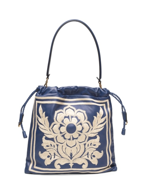 Bolsa Feminina Shoulder Bag Kalispera Embroidery Leather - Azul Bolsa Feminina Shoulder Bag Kalispera Embroidery Leather - Azul