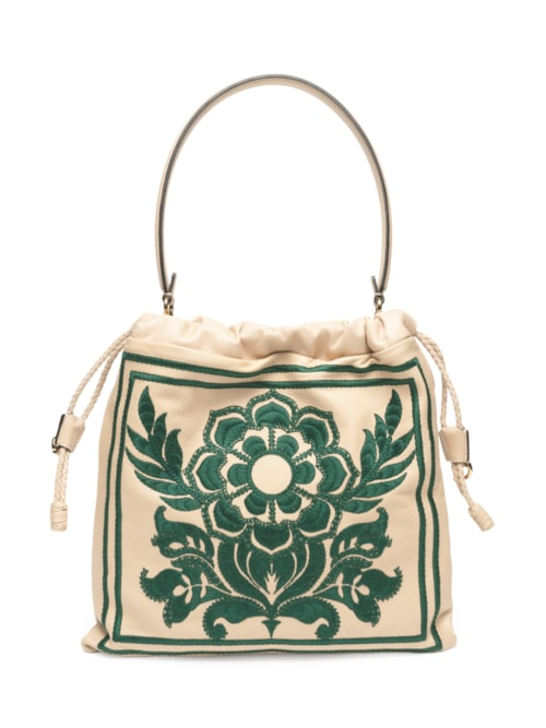 Bolsa Feminina Shoulder Bag Kalispera Embroidery Leather - Bege