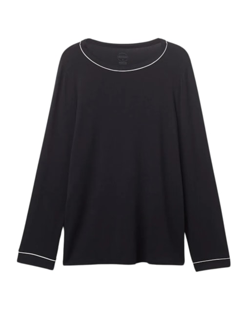 Blusa De Manga Comprida Em Modal - Preto Blusa De Manga Comprida Em Modal - Preto