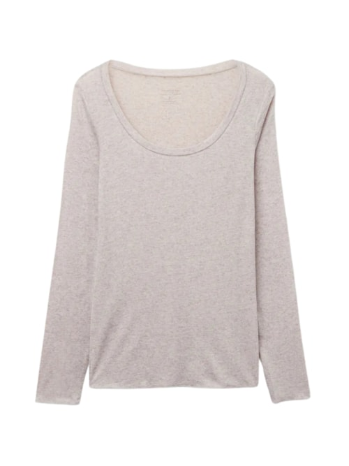 Blusa De Manga Comprida Em Cashmere Ultralight Com Decote Em u - Bege Blusa De Manga Comprida Em Cashmere Ultralight Com Decote Em u - Bege