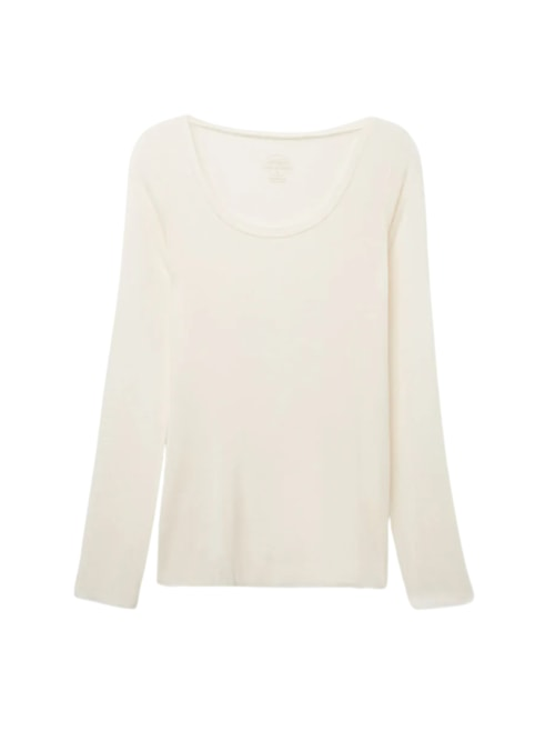 Blusa De Manga Comprida Em Cashmere Ultralight Com Decote Em u - Marfim Blusa De Manga Comprida Em Cashmere Ultralight Com Decote Em u - Marfim