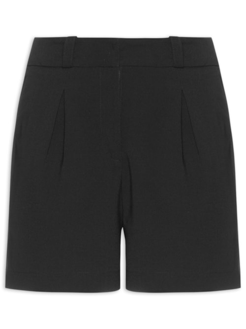 Short Feminino Cintura Alta Em Crepe Com Prega - Preto