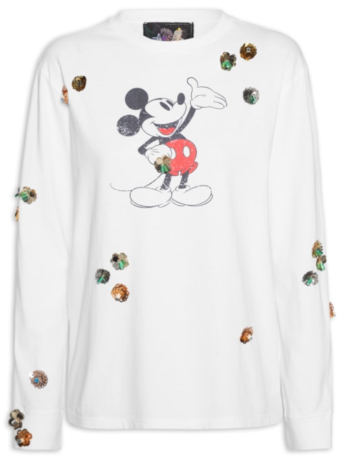 Camiseta Feminina Disney Mickey Long Sleeved - Branco Camiseta Feminina Disney Mickey Long Sleeved - Branco