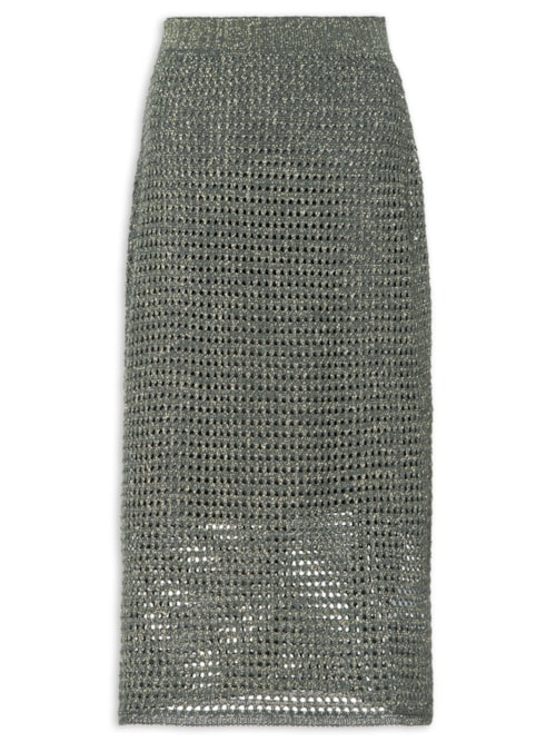 Saia Tricot Midi Ponto Telado - Verde Saia Tricot Midi Ponto Telado - Verde