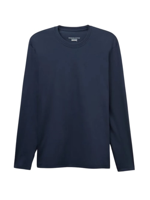 Camiseta De Manga Comprida Em Algodão Premium - Azul Camiseta De Manga Comprida Em Algodão Premium - Azul