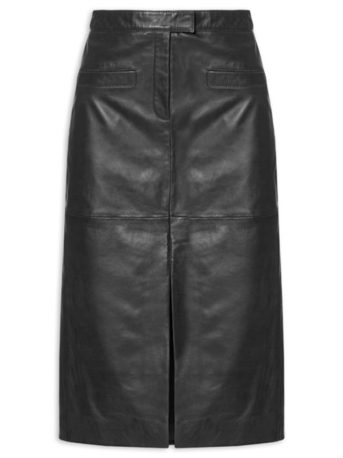 Saia Midi De Couro - Preto Saia Midi De Couro - Preto