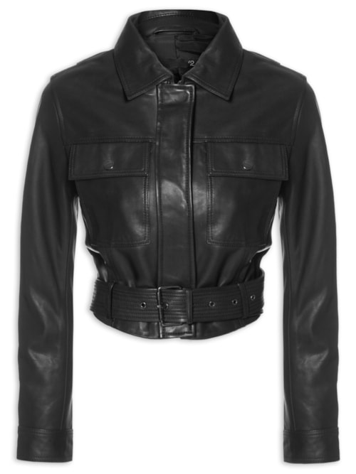 Jaqueta Feminina Couro Cropped - Preto Jaqueta Feminina Couro Cropped - Preto