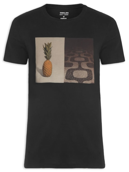 Camiseta Masculina Manga Curta Gola Careca Soft Used Abacaxi Calcadao - Preto Camiseta Masculina Manga Curta Gola Careca Soft Used Abacaxi Calcadao - Preto