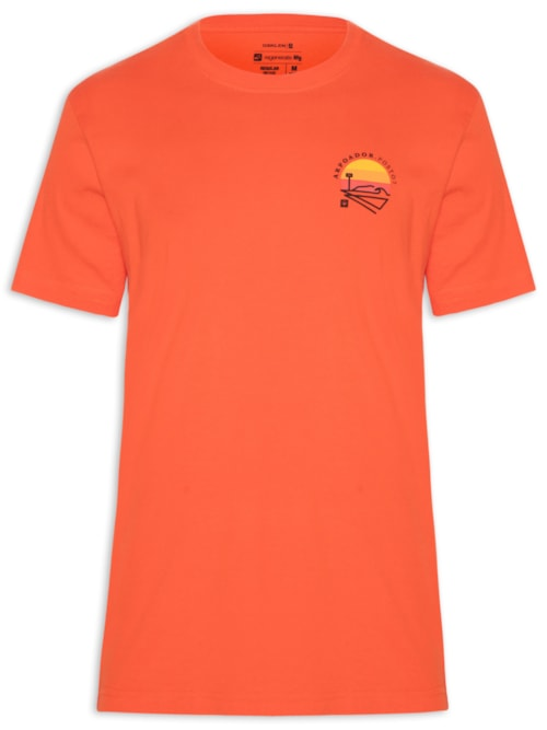 Camiseta Masculina Manga Curta Gola Careca Vintage Arpoador Patch - Laranja Camiseta Masculina Manga Curta Gola Careca Vintage Arpoador Patch - Laranja