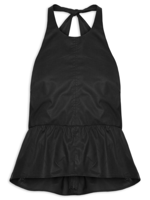 Blusa De Algodão Peplum Frente Única Preta - Preto Blusa De Algodão Peplum Frente Única Preta - Preto