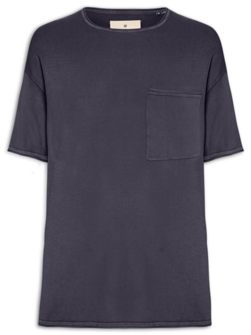 Camiseta Masculina Básica Relaxed Fit Com Bolso - Azul