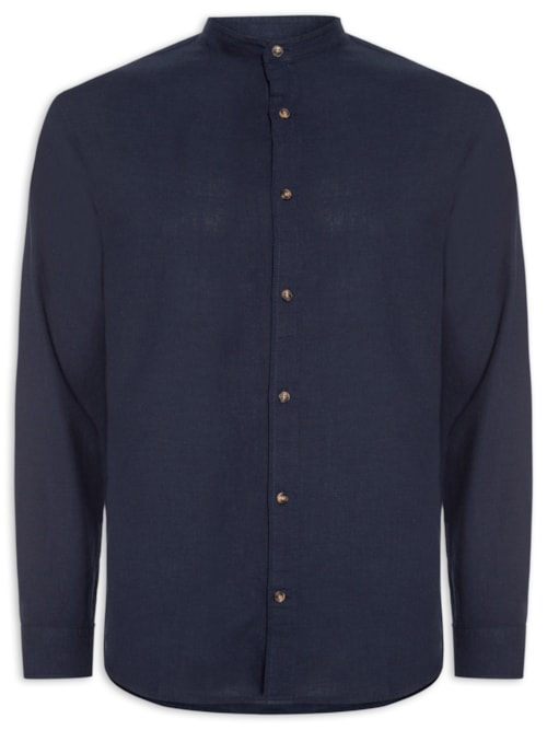 Camisa Masculina Comfort Fit Gola Padre - Azul