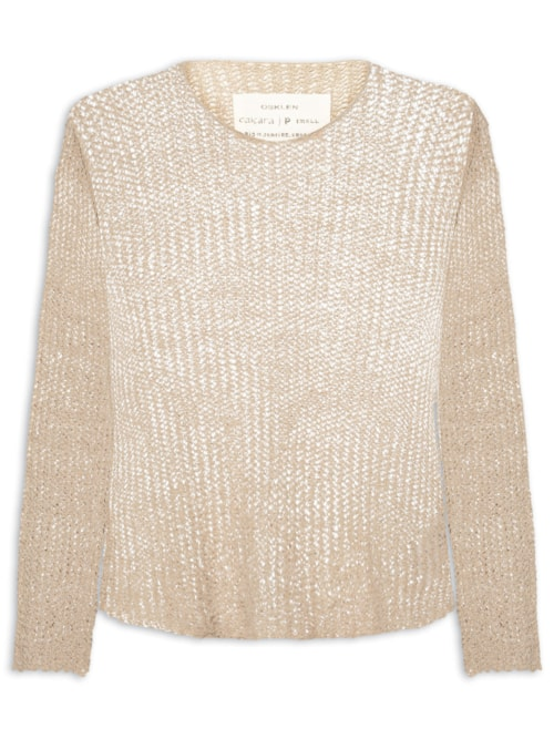 Blusa Feminina Manga Longa Tricot Rede - Bege Blusa Feminina Manga Longa Tricot Rede - Bege