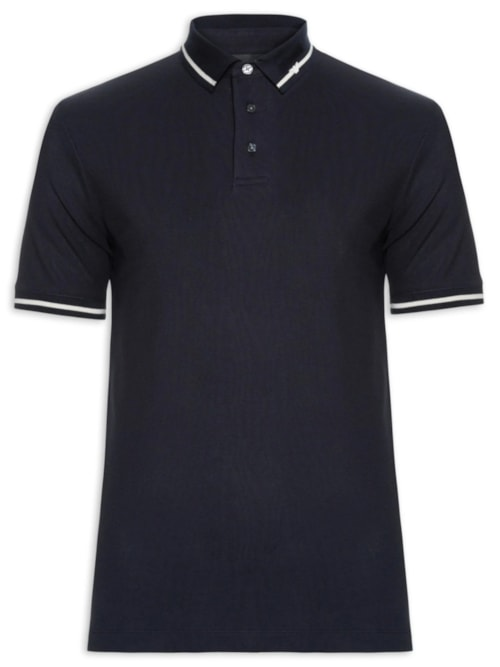 Polo Masculina Manga Curta Com Friso - Azul Polo Masculina Manga Curta Com Friso - Azul